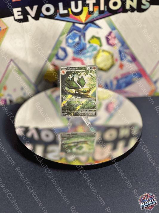 Vibrava Surging Sparks Pokemon card displayed on a reflective surface, showcasing vibrant artwork and condition.