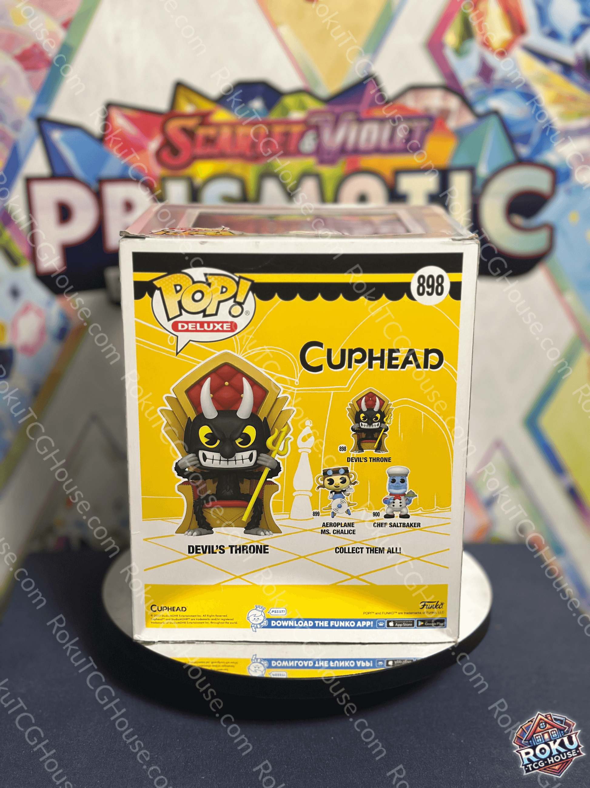 Back view of Devil's Throne - Cuphead #898 Funko Pop! Vinyl Figure with visible light wear on packaging