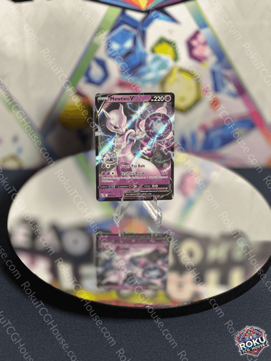 Front of near‑mint Mewtwo V Pokémon Go card (#030/078) featuring full‑art Mewtwo V artwork and visible set number.