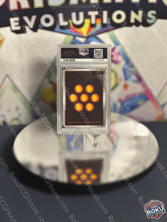 Back of PSA 10 Ultra Instinct Son Goku Divine Technique card, showing card back design, set logo, card text, and grading back label