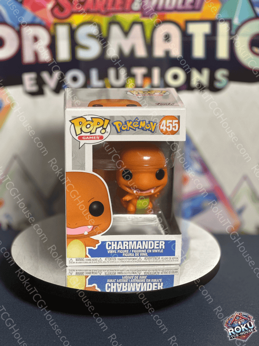 Front of Charmander - Pokémon #455 - Funko Pop! Vinyl Figure with fiery design in box