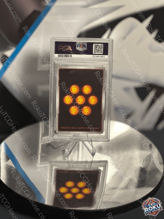 Back of SS Son Gohan & SS Son Goten Emotions Delivered Dragon Ball Super card in PSA slab showing standard DBS card back