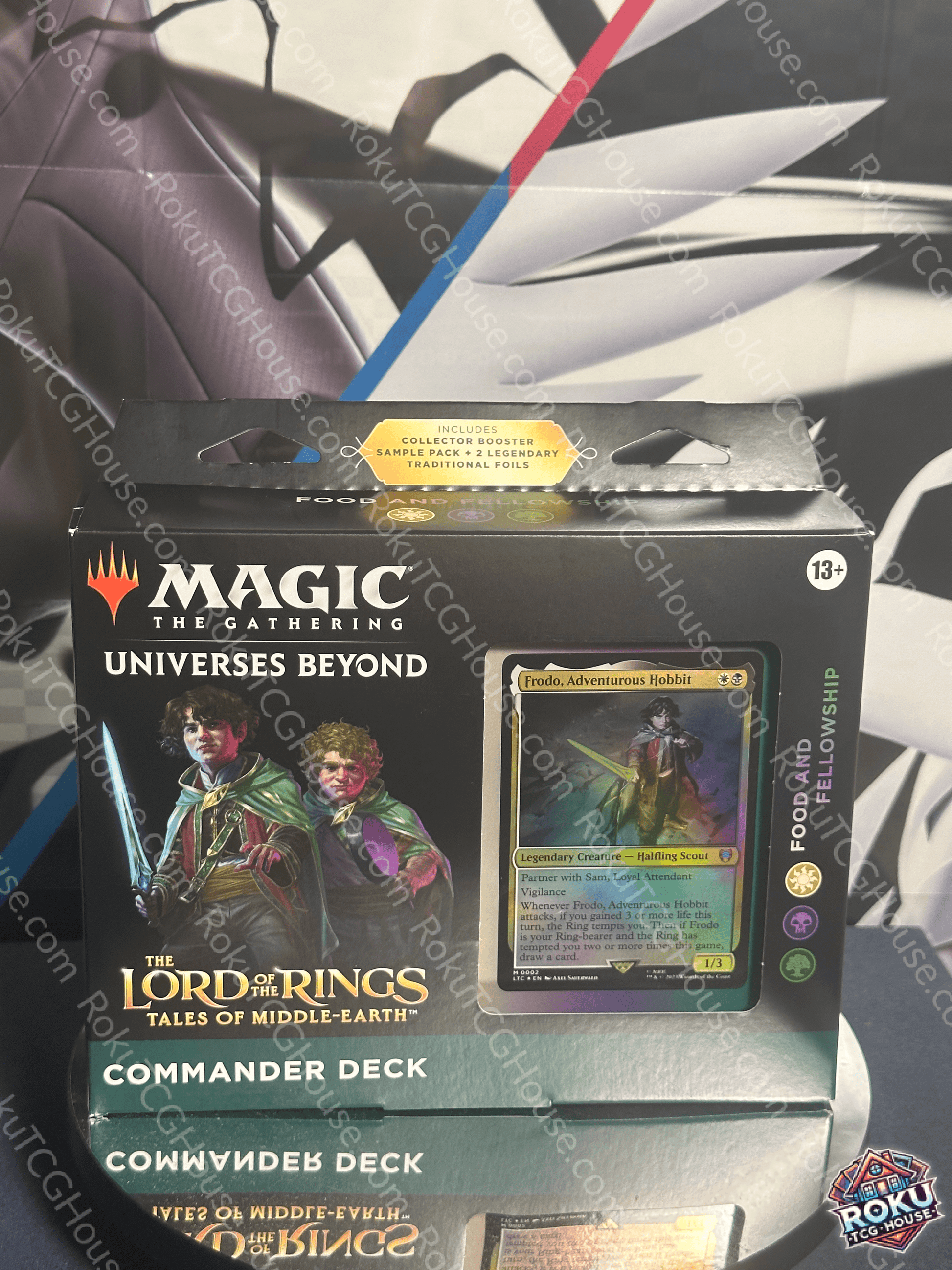 MTG: LOTR - Commander Deck (Frodo) front packaging featuring Frodo artwork and Magic: The Gathering branding