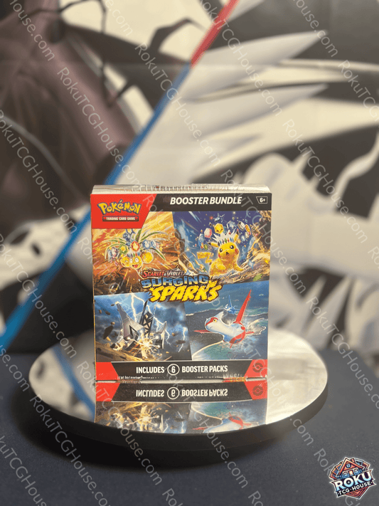 Surging Sparks - Booster Bundle front packaging with artwork and six booster packs included