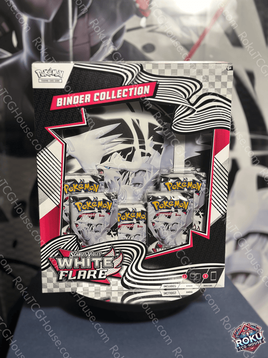 White Flare Binder Collection product featuring Pokémon cards in an attractive display box.