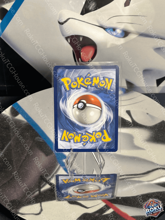 Back of Bill's Transfer Pokémon card SV: 151 in near mint condition displayed on a stand.