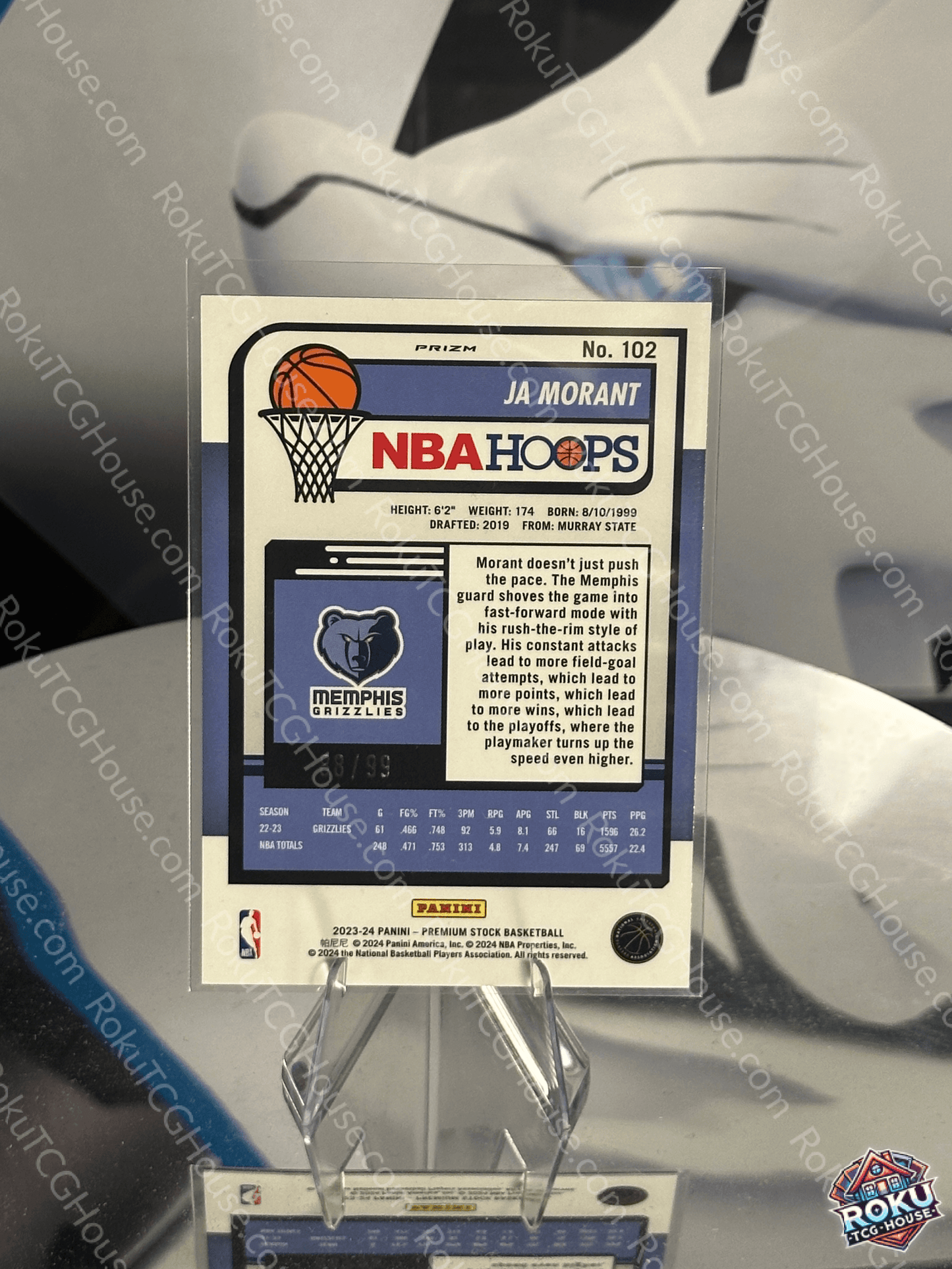 Ja Morant (88/99) (Red Ice Prizm) - 2023 Panini Premium Stock NBA Card (NM)