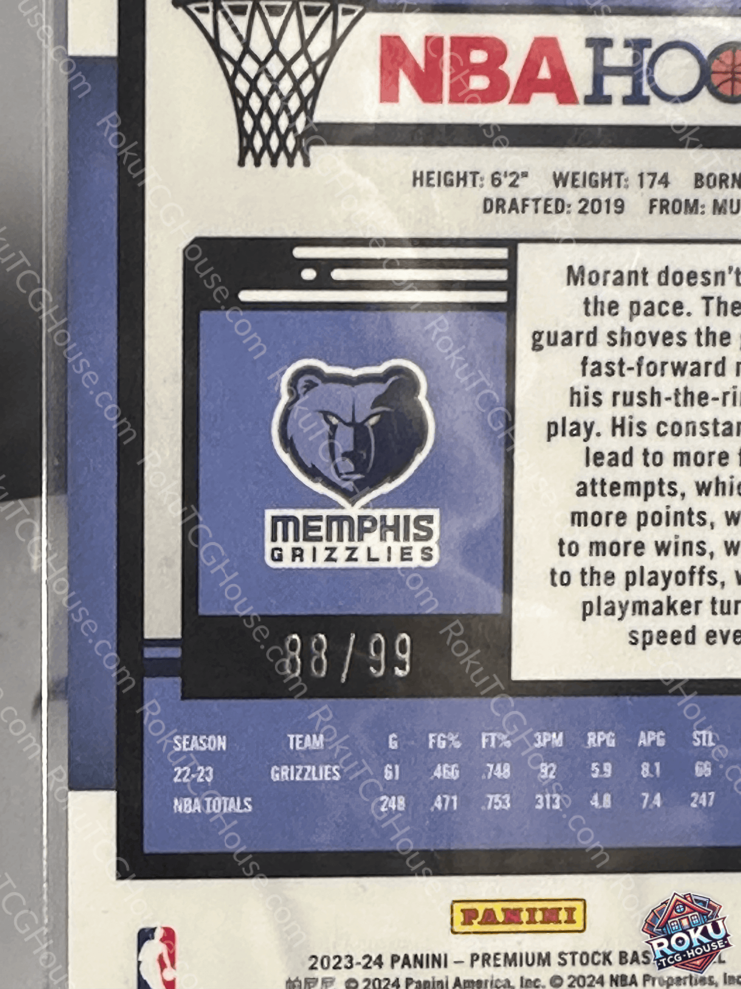 Ja Morant (88/99) (Red Ice Prizm) - 2023 Panini Premium Stock NBA Card (NM)