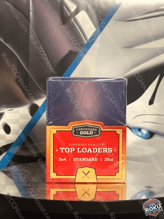 Top Loader Pack (25 Ct.) displayed on a table with a colorful backdrop, highlighting its superior quality.