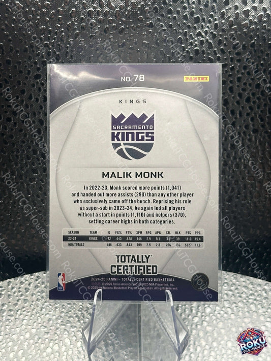 Malik Monk 2024 NBA card back Sacramento Kings basketball NM