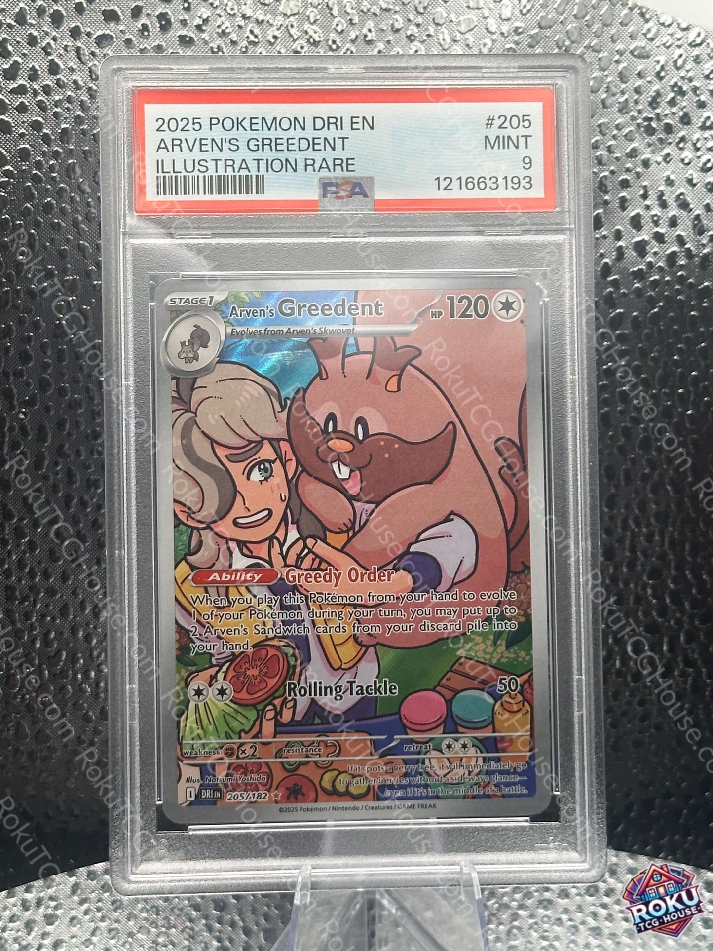 Arven's Greedent Destined Rivals Pokemon Card PSA 9 Mint graded