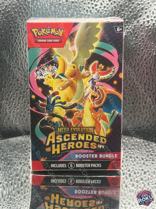 Ascended Heroes Booster Bundle featuring 6 Pokémon TCG booster packs for thrilling card collection.