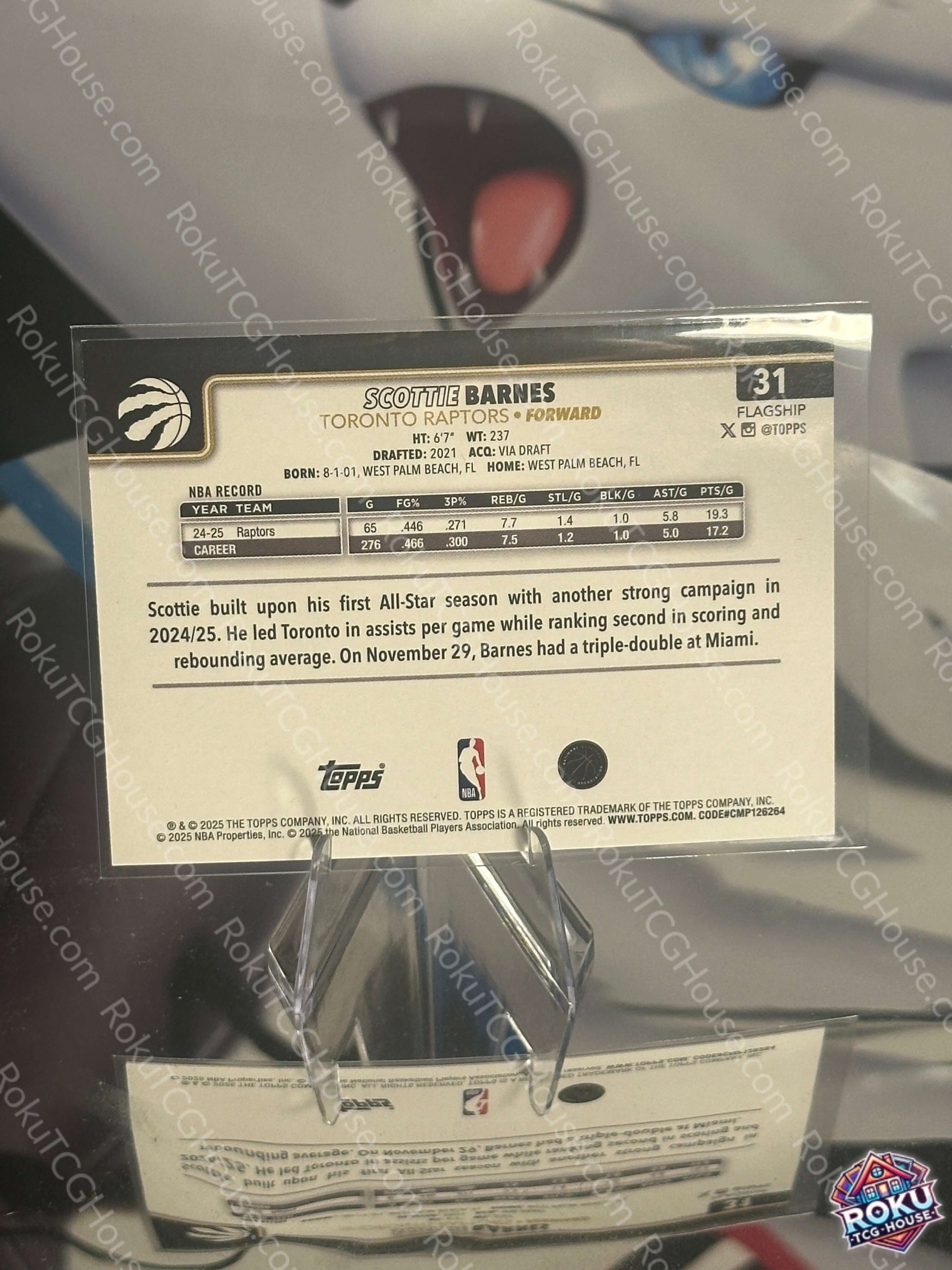 Scottie Barnes 2025 Topps NBA Card Blackout parallel back