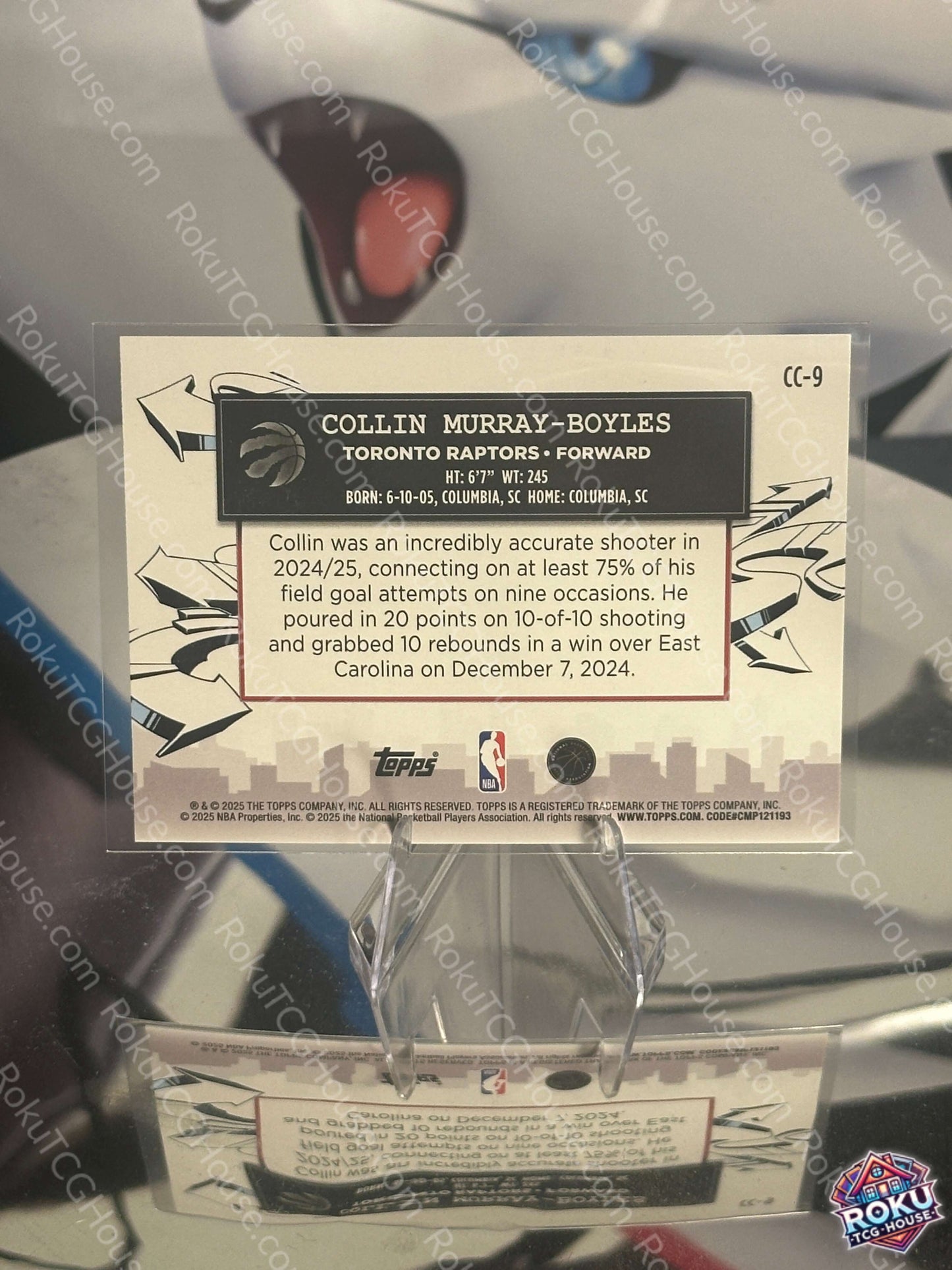 Collin Murray-Boyles Topps NBA Card back 2025 Holo Foil Clutch City Prospects NM