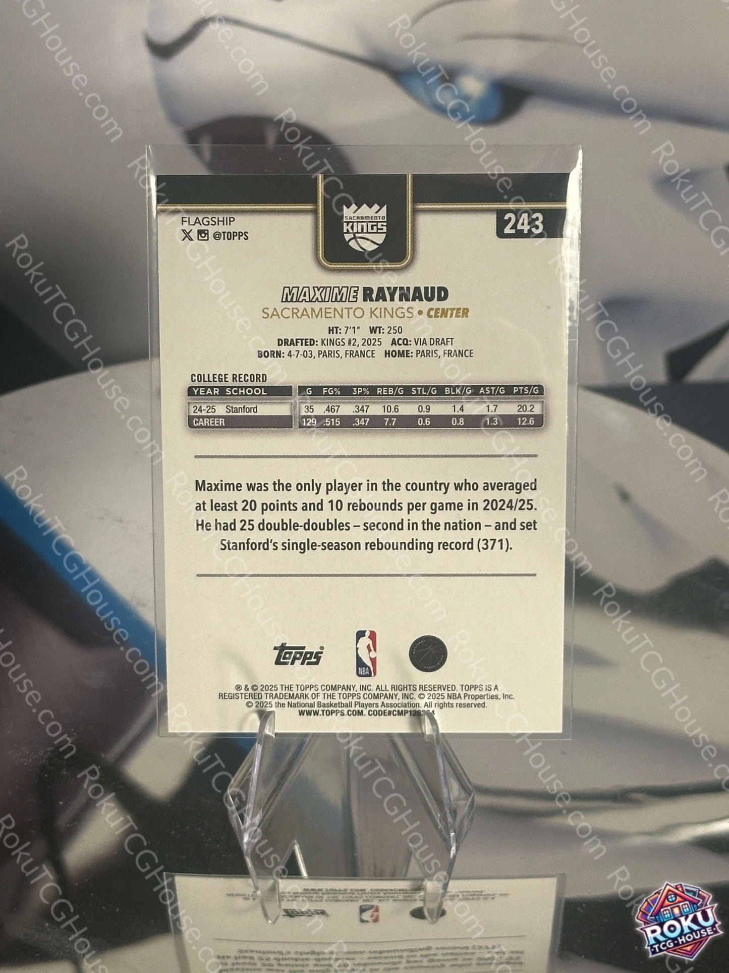 Maxime Raynaud Rookie Card Blackout 2025 Topps NBA Card Back NM