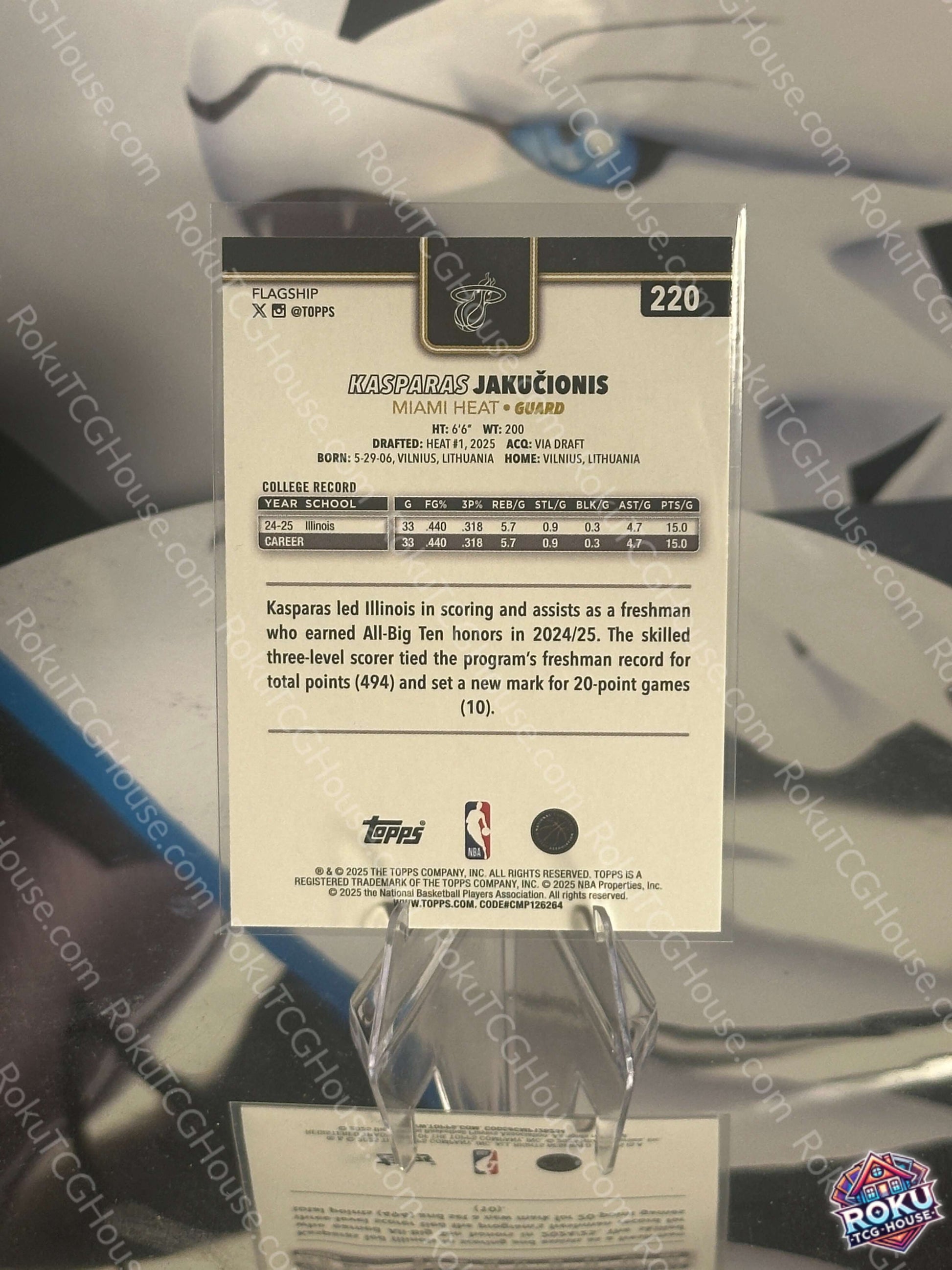 Kasparas Jakucionis Blackout 2025 Topps NBA Card Back Near Mint