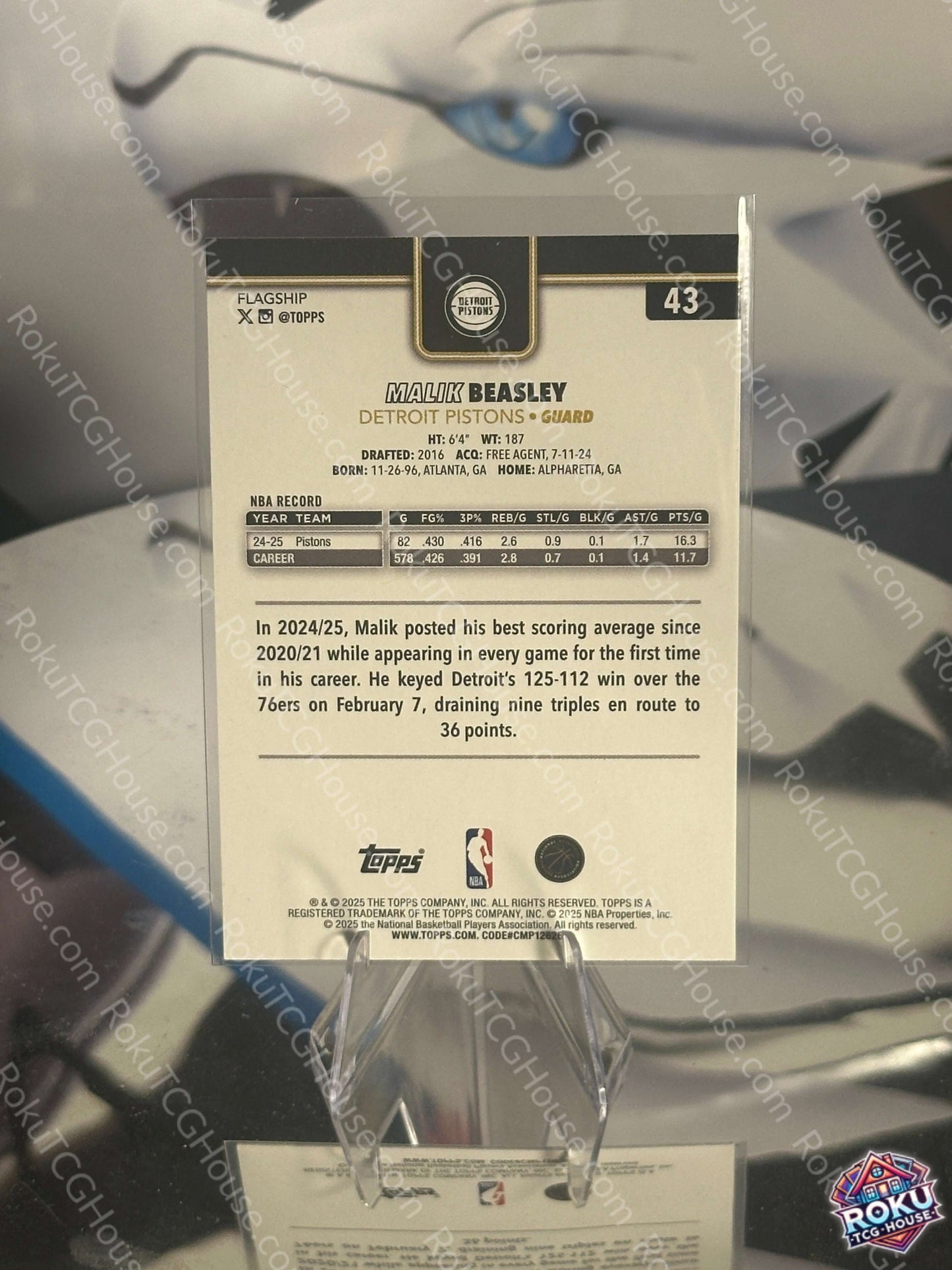 Malik Beasley Blackout 2025 Topps NBA Card back NM