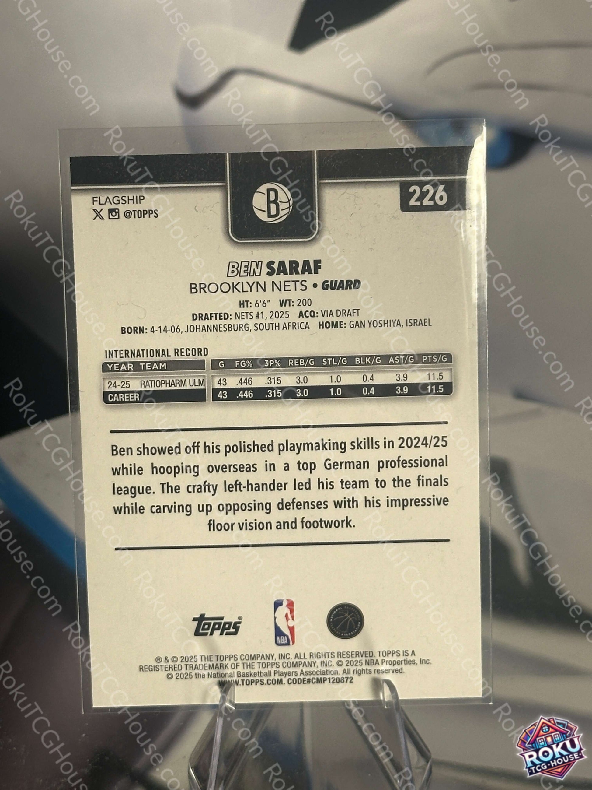Ben Saraf rookie card holofoil 2025 Topps NBA back NM