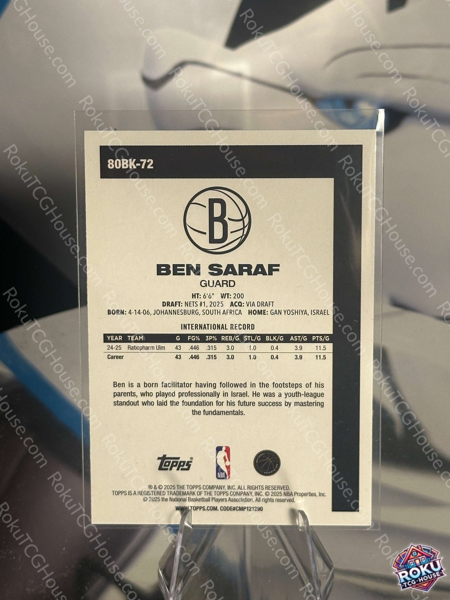 Ben Saraf rookie card 2025 Topps NBA back NM