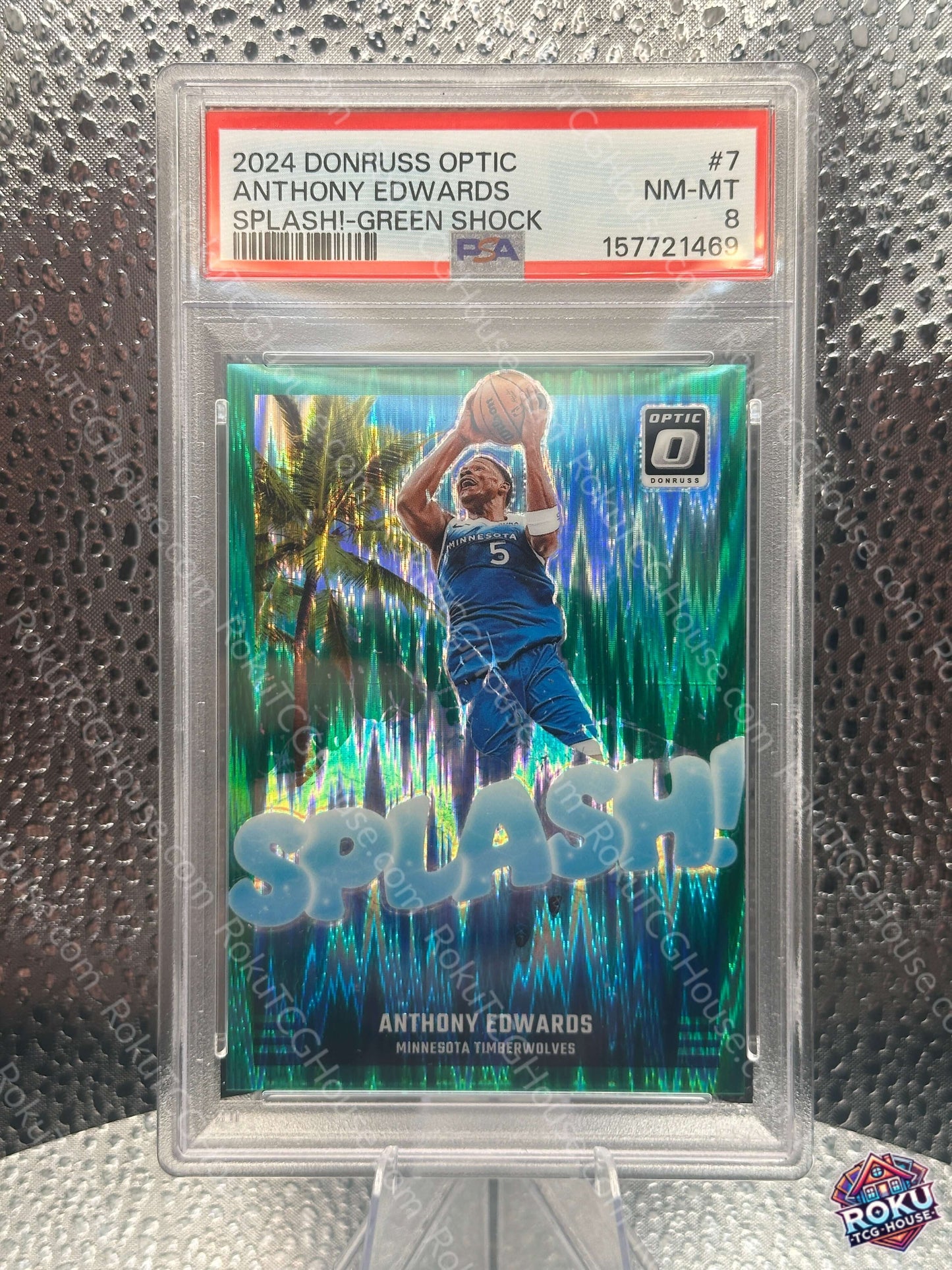 Anthony Edwards #7 Splash! Green Shock (089/149) - 2024 Donruss Optic - Basketball Card (PSA 8)