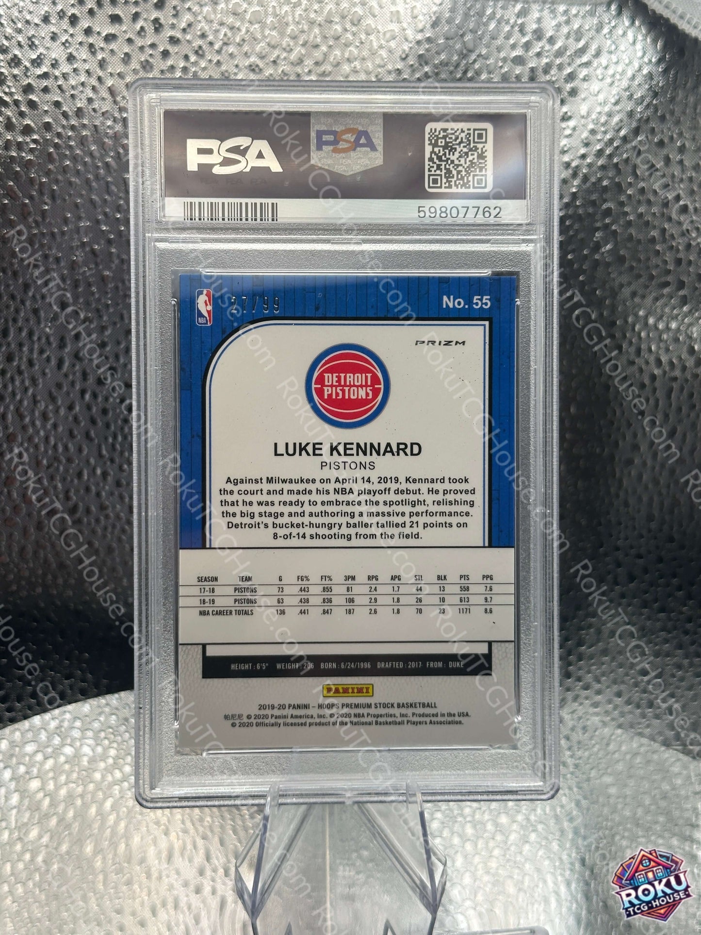 Luke Kennard (27/99) (Blue Mojo) #55 - 2019 Hoops Premium Stock - NBA Card (PSA 10)