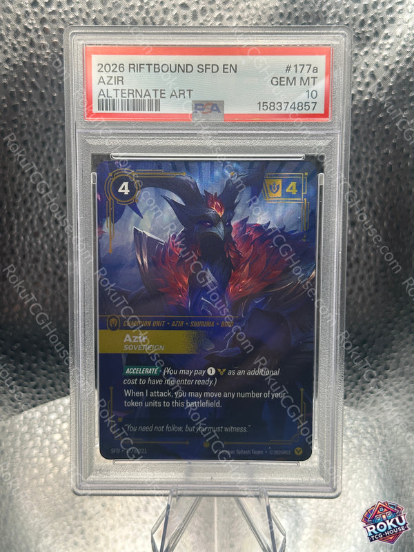 Azir - Sovereign (Alternate Art) (177a/221) - Spiritforged - Riftbound Card (PSA 10)