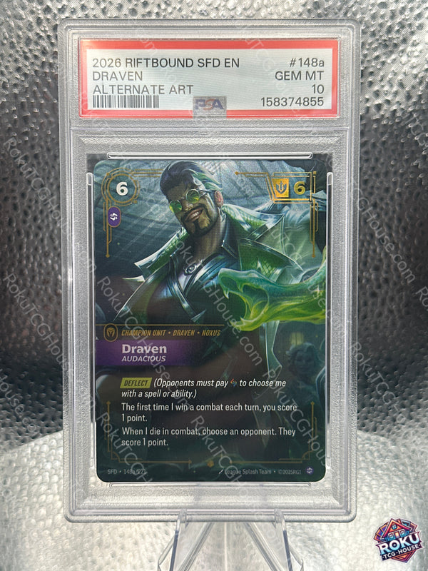 Draven - Audacious (Alternate Art) (148a/221) - Spiritforged - Riftbound Card (PSA 10)
