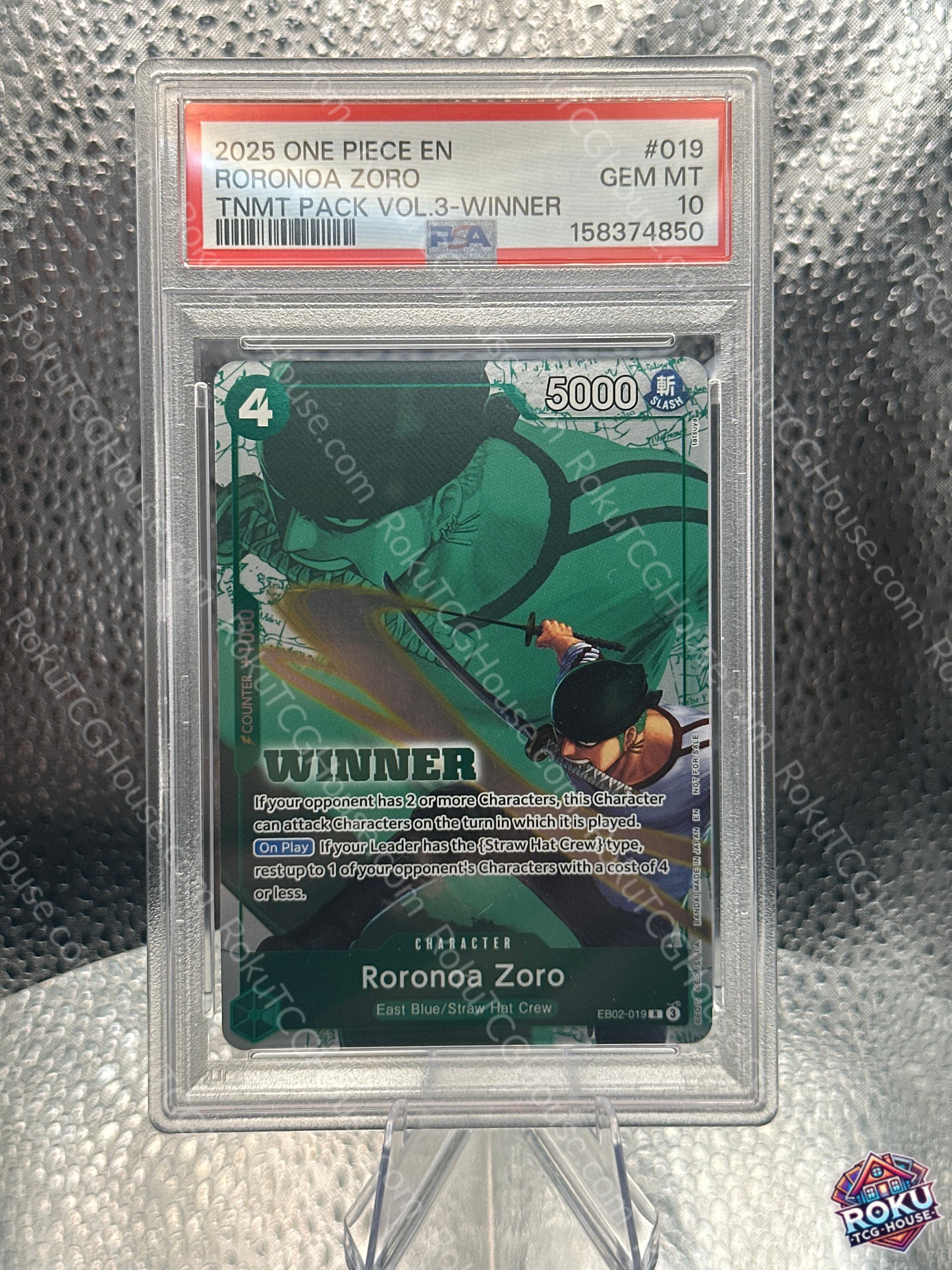 Roronoa Zoro (Winner)(EB02-019) - Tournament Promo Cards - One Piece Card (PSA 10)