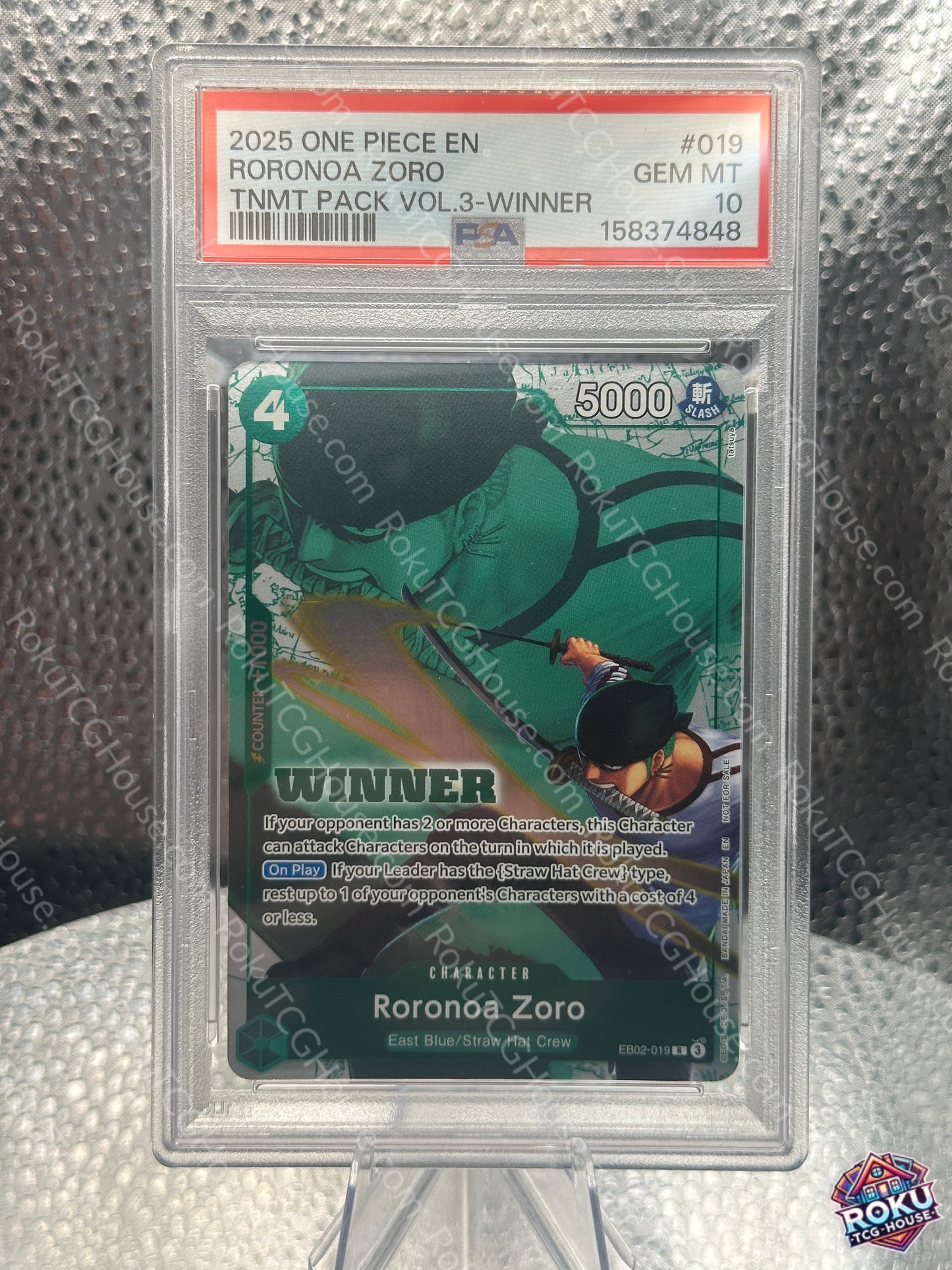 Roronoa Zoro (Winner) (EB02-019) - Tournament Promo Cards - One Piece Card (PSA 10)