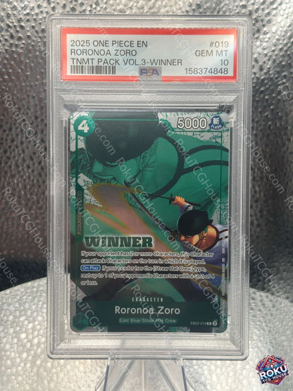 Roronoa Zoro (Winner) (EB02-019) - Tournament Promo Cards - One Piece Card (PSA 10)