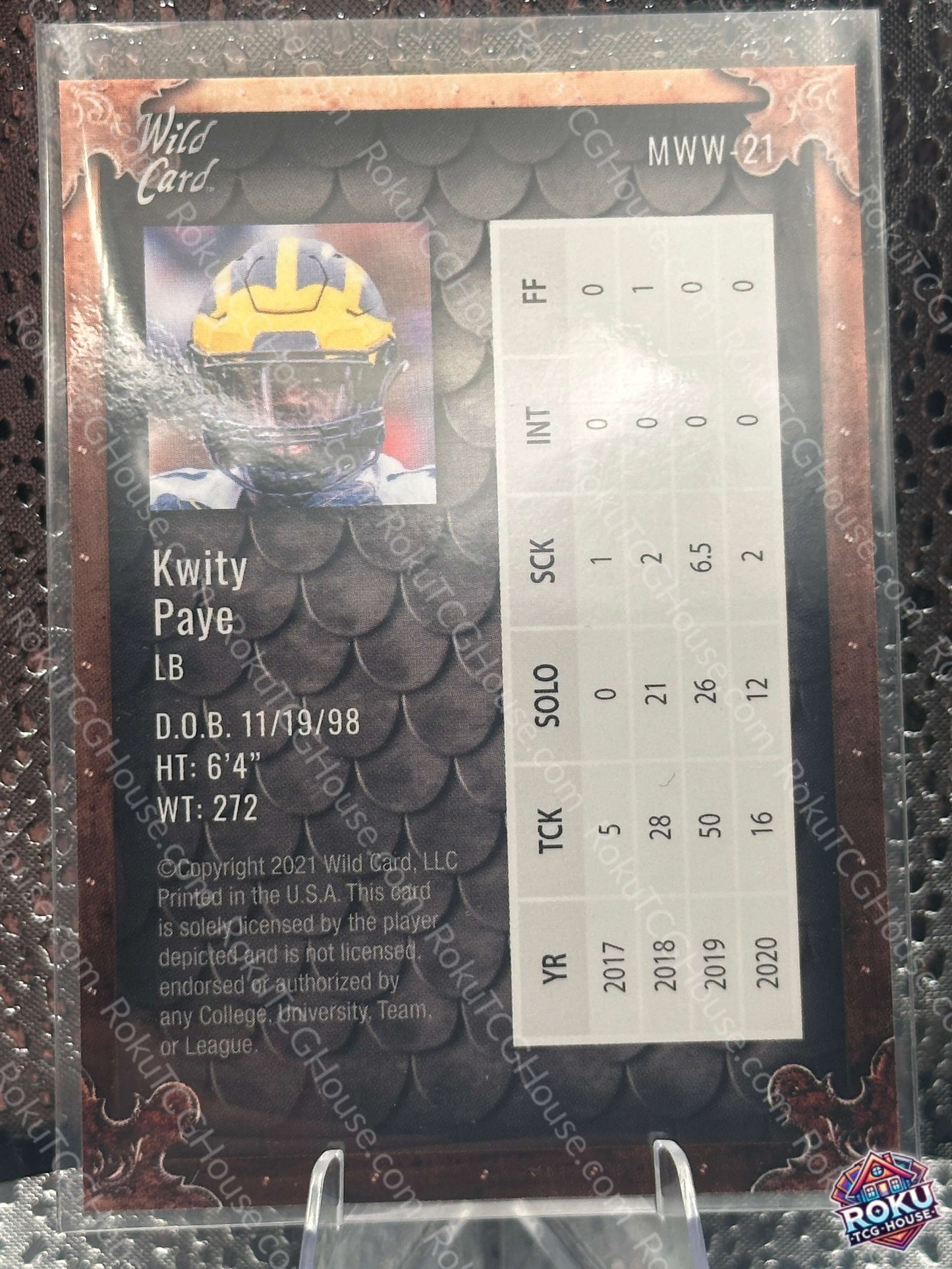 Kwity Paye Rookie 2021 NFL Card NM back