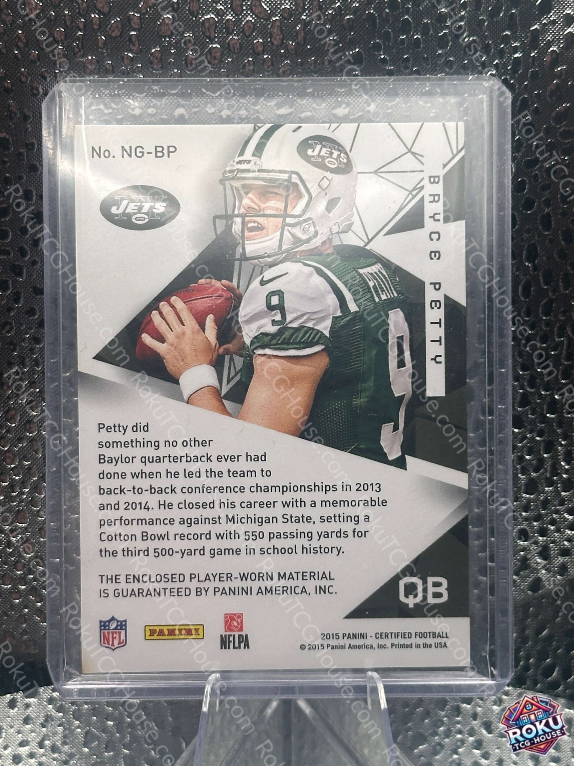 Bryce Petty Rookie Jersey 291/799 2015 NFL Card NM back