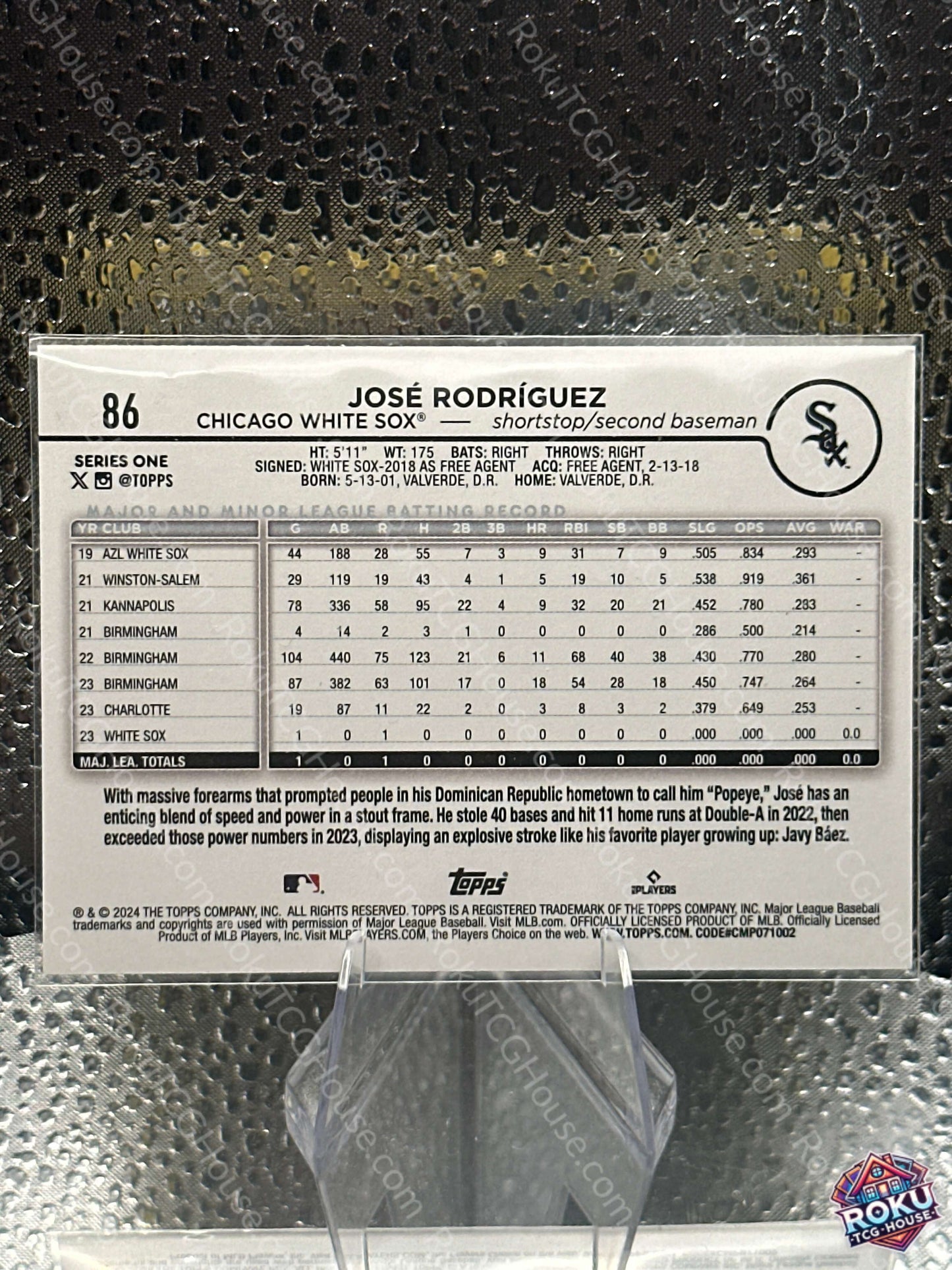 Jose Rodriguez Rookie Yellow Var 2024 MLB Card NM back