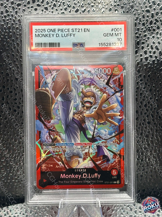 Monkey D. Luffy from One Piece Starter Deck 21 graded PSA 10 Gem Mint collectible trading card.