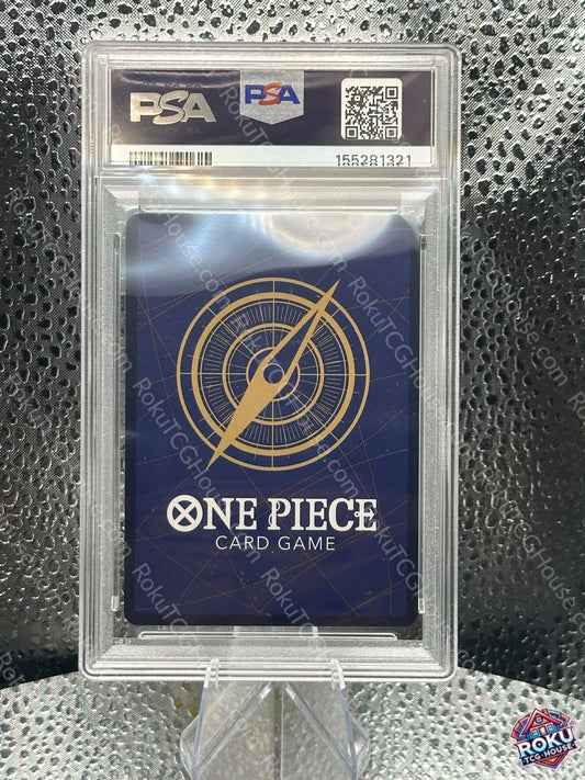 Monkey D. Luffy Promo Card P-106 (JP) displayed in a PSA slab, showcasing One Piece Card Game design.