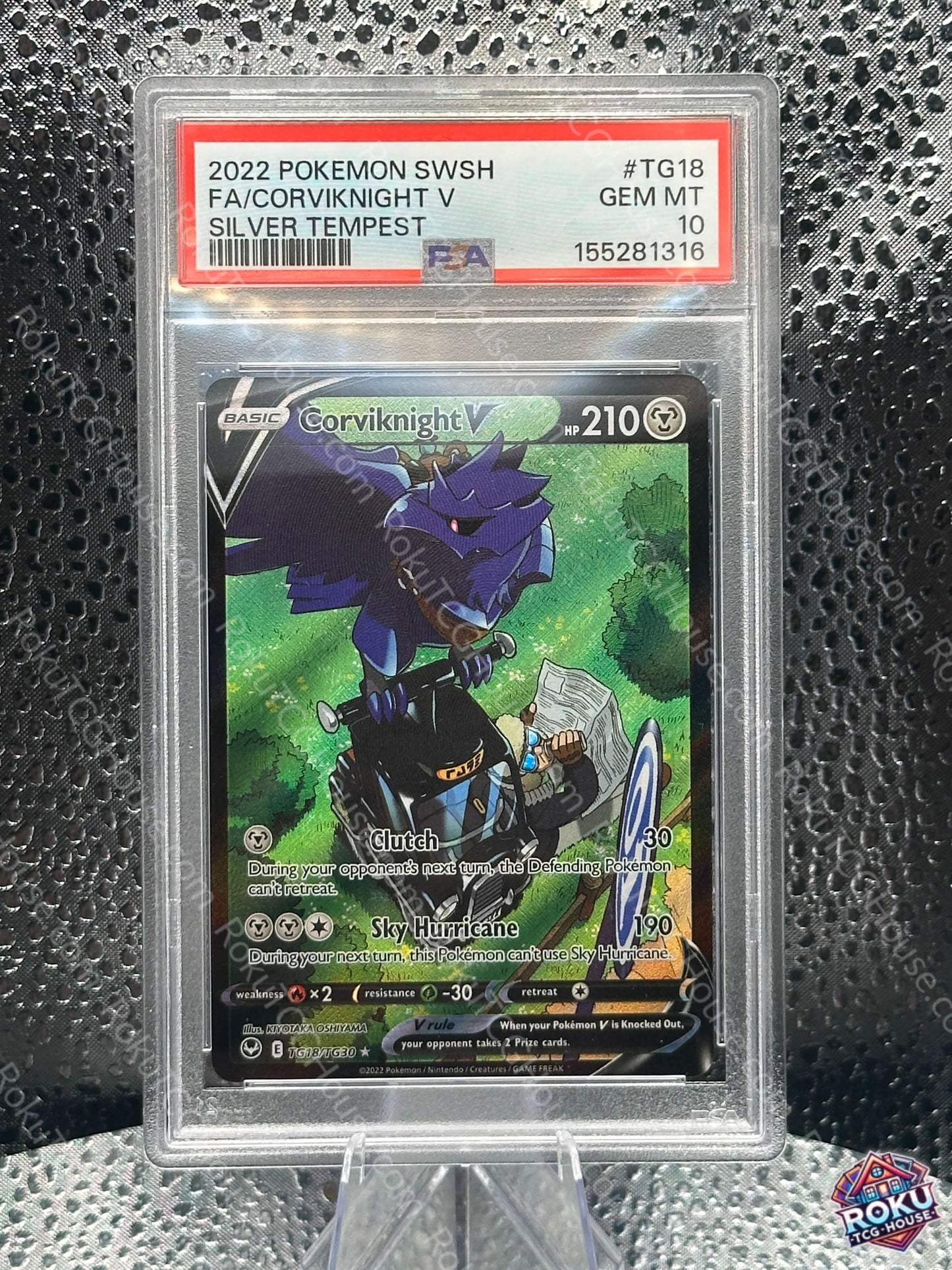 Corviknight V - Silver Tempest Pokémon card graded PSA 10, featuring dynamic artwork and a modern frame.