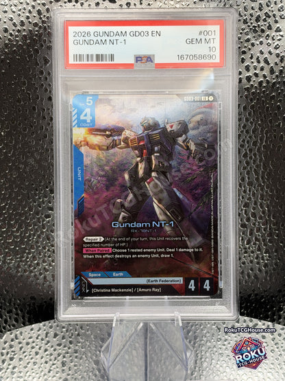 Gundam NT-1 GD03-001, PSA 10 cert 167058690, front — RokuTCGHouse watermarked photo