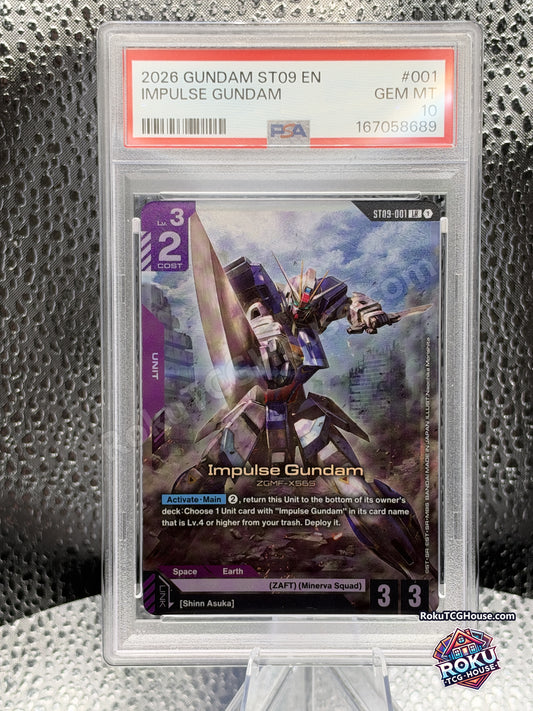 Impulse Gundam ST09-001, PSA 10 cert 167058689, front — RokuTCGHouse watermarked photo