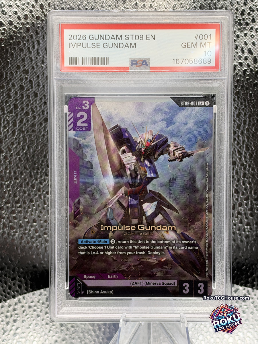 Impulse Gundam ST09-001, PSA 10 cert 167058689, front — RokuTCGHouse watermarked photo