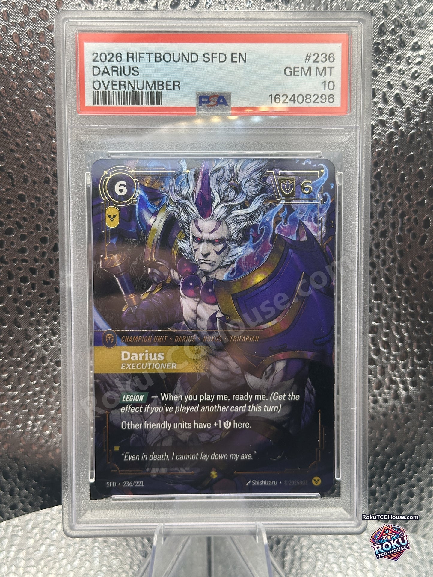 Darius Executioner Overnumbered 236/221 Spiritforged Riftbound League of Legends card graded PSA 10 Gem Mint, front of slab