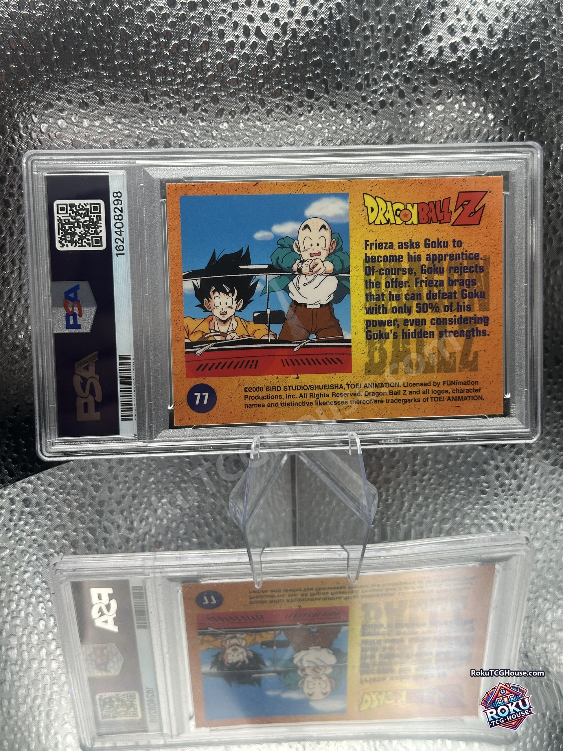 Back of the card showing the Frieza apprentice story text and PSA cert 162408298