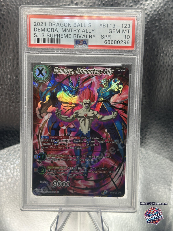Demigra Momentary Ally PSA 10 Dragon Ball Super card - front