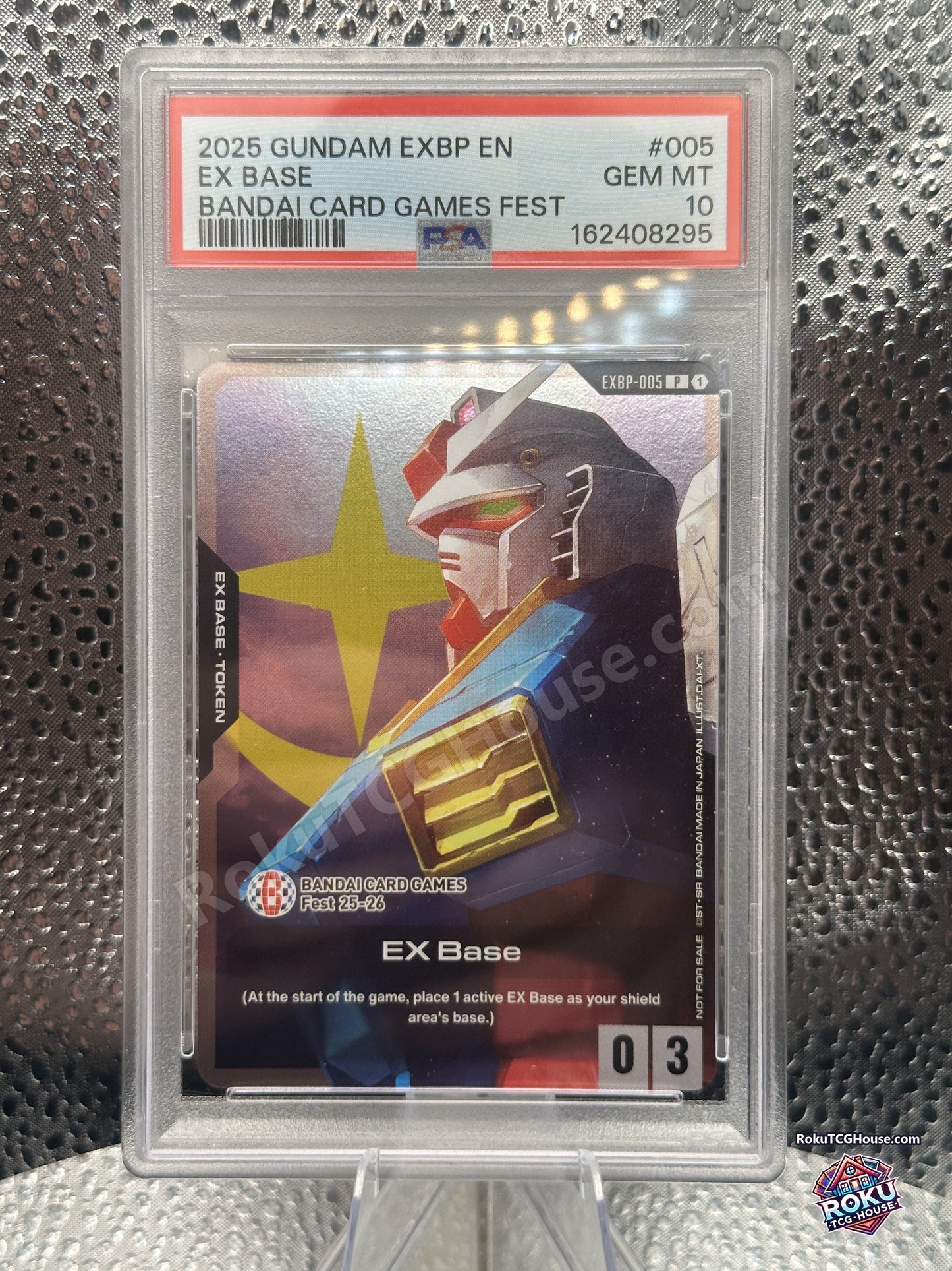 EX Base EXBP-005 Bandai Card Games Fest 25-26 Gundam Card Game promo token graded PSA 10 Gem Mint, front of slab