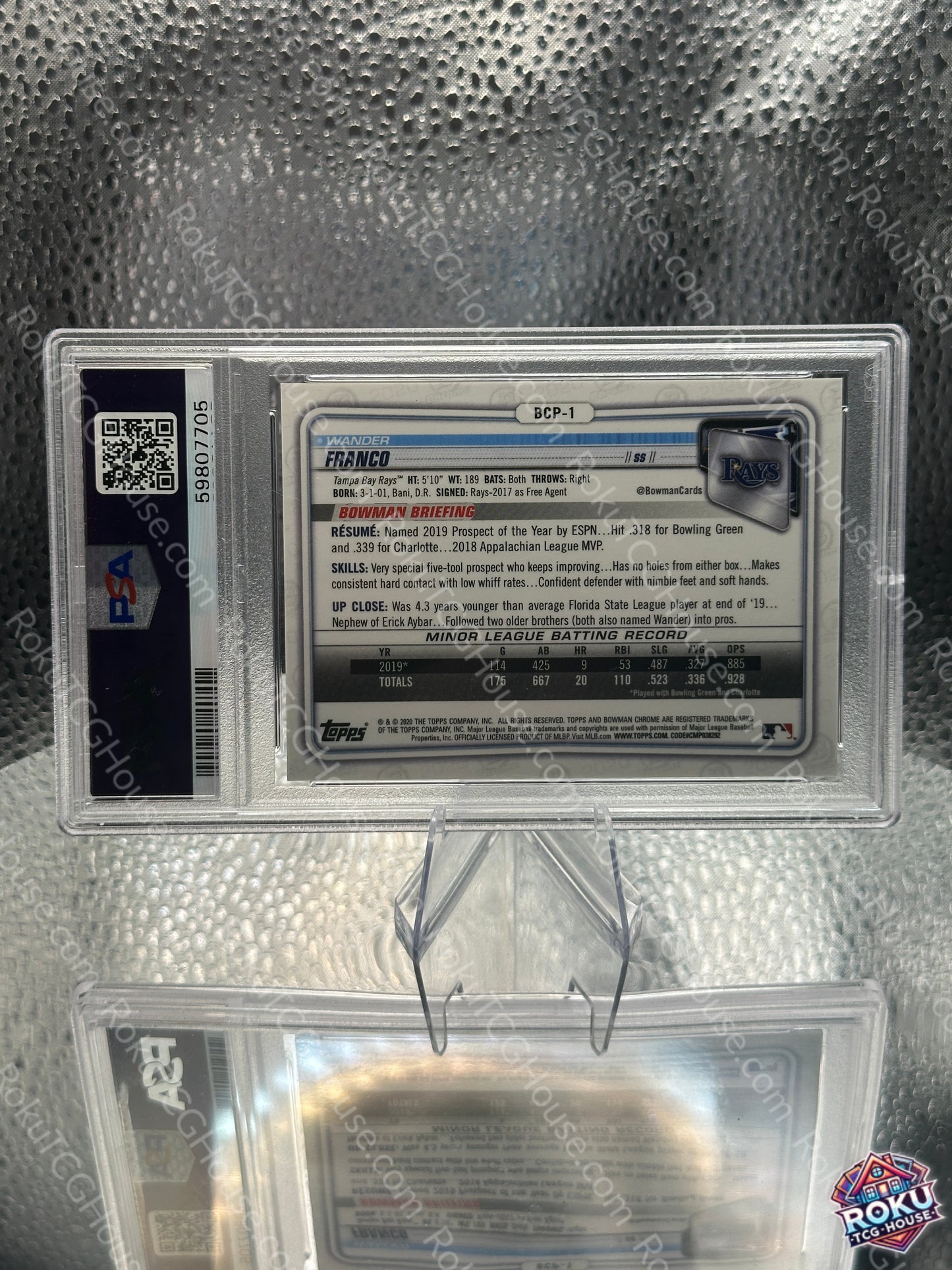 Wander Franco 2020 Bowman Chrome Purple Refractor #BCP1 PSA 8 - back