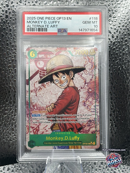 Monkey D. Luffy (OP13-118) (Alternate Art) - Carrying On His Will - One Piece Card (PSA 10)