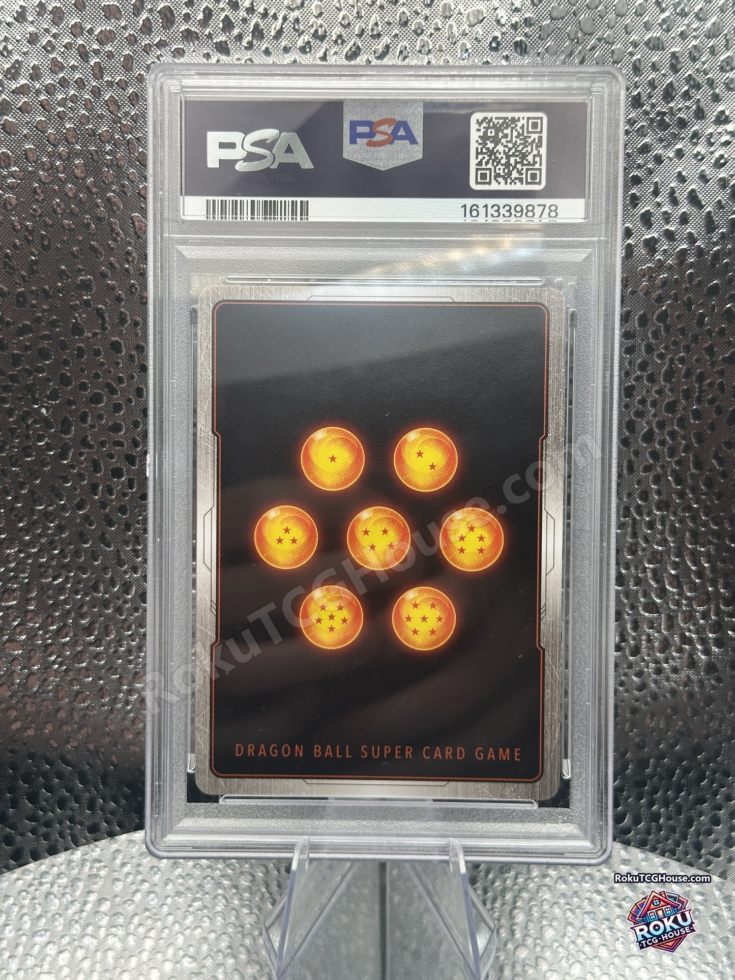 Back of PSA 10 slab showing Dragon Ball Super Card Game card back and PSA cert 161339878