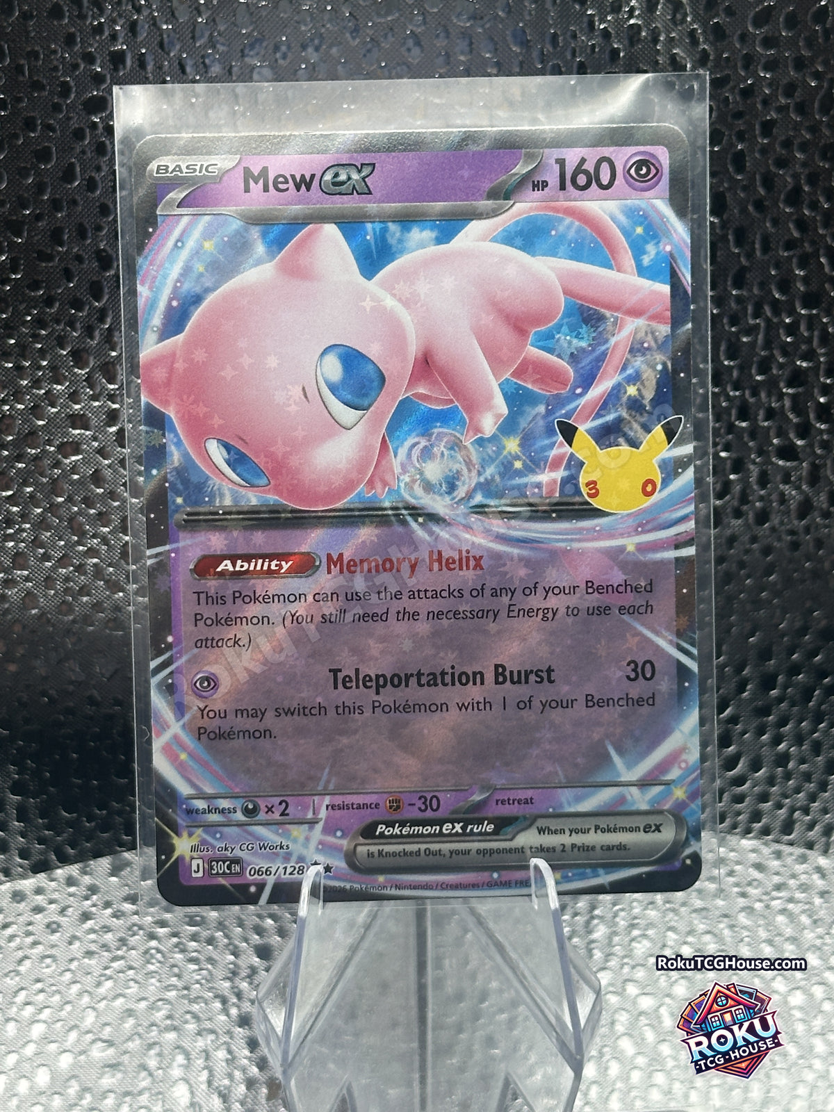 Mew ex 066/128 30th Celebration Pokemon card front, Near Mint
