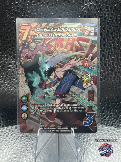 One For All 1,000,000% Delaware Detroit Smash MHA04-CLR01 P 9/11 UniVersus promo card front, Near Mint