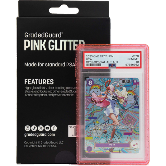 Pink Glitter GradedGuard with official packaging and an example PSA Uta slab; card and slab not included