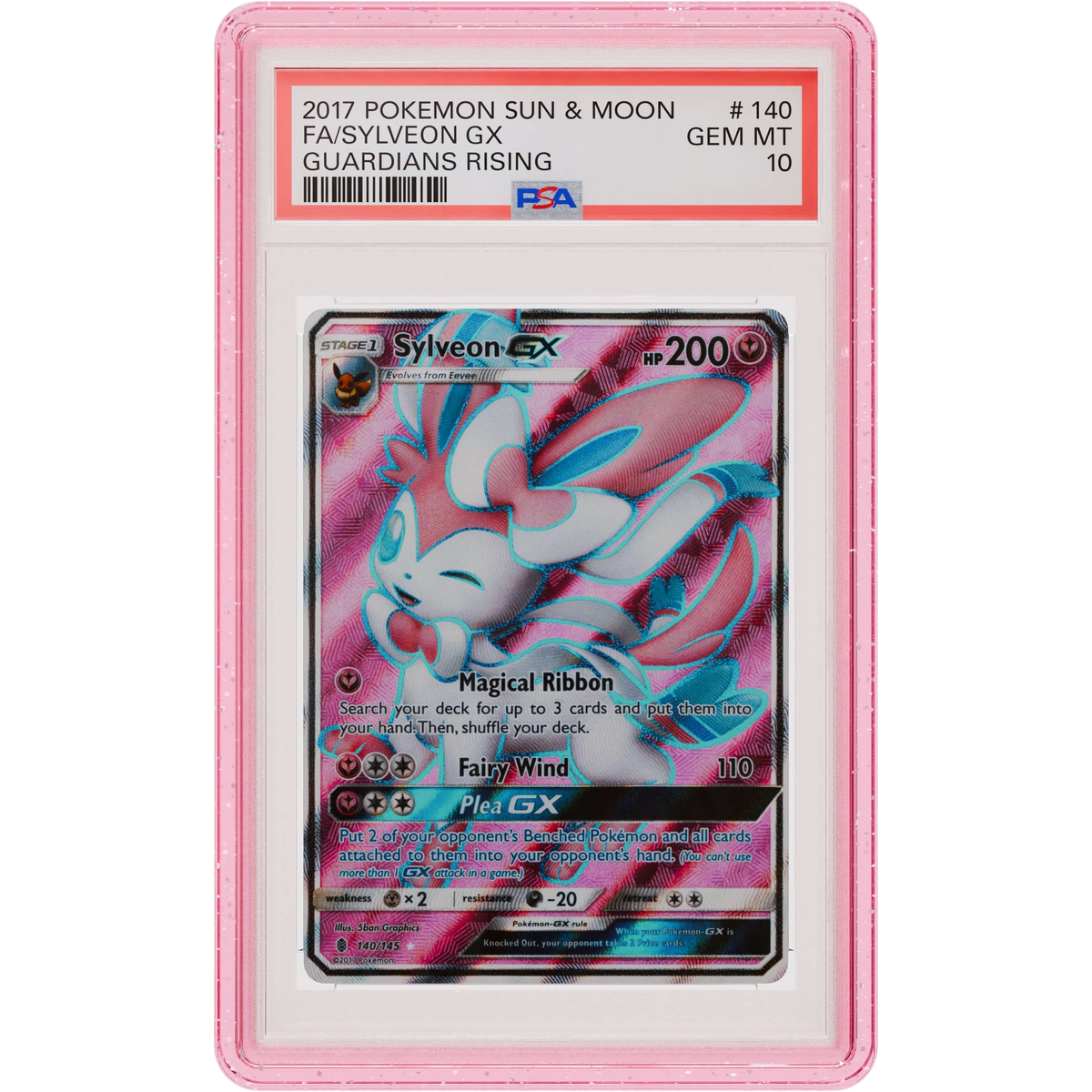 Pink Glitter GradedGuard around an example PSA Sylveon slab, front view; card and slab not included